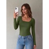 Zeagoo Long Sleeve Shirts for Women Square Neck Slim Fit Top Fall Basic Tee(Army Green)