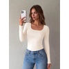 Zeagoo Long Sleeve Shirts for Women Square Neck Slim Fit Top Fall Basic Tee(Beige)