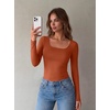 Zeagoo Long Sleeve Shirts for Women Square Neck Slim Fit Top Fall Basic Tee(Caramel)