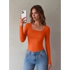 Zeagoo Long Sleeve Shirts for Women Square Neck Slim Fit Top Fall Basic Tee(Orange)