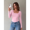 Zeagoo Long Sleeve Shirts for Women Square Neck Slim Fit Top Fall Basic Tee(Pink)