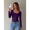 Zeagoo Long Sleeve Shirts for Women Square Neck Slim Fit Top Fall Basic Tee(Purple)