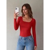 Zeagoo Long Sleeve Shirts for Women Square Neck Slim Fit Top Fall Basic Tee(Red)