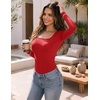 Zeagoo Long Sleeve Shirts for Women Square Neck Slim Fit Top Fall Basic Tee(Red)