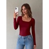 Zeagoo Long Sleeve Shirts for Women Square Neck Slim Fit Top Fall Basic Tee(Wine Red)