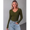 Zeagoo Long Sleeve Shirts for Women V Neck Tops Ribbed Slim Fit Basic Tee(Army Green)