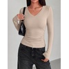 Zeagoo Long Sleeve Shirts for Women V Neck Tops Ribbed Slim Fit Basic Tee(Beige)