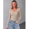 Zeagoo Long Sleeve Shirts for Women V Neck Tops Ribbed Slim Fit Basic Tee(Beige)