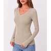 Zeagoo Long Sleeve Shirts for Women V Neck Tops Ribbed Slim Fit Basic Tee(Beige)