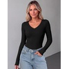 Zeagoo Long Sleeve Shirts for Women V Neck Tops Ribbed Slim Fit Basic Tee(Black)