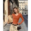 Zeagoo Long Sleeve Shirts for Women V Neck Tops Ribbed Slim Fit Basic Tee(Caramel)