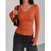 Zeagoo Long Sleeve Shirts for Women V Neck Tops Ribbed Slim Fit Basic Tee(Caramel)
