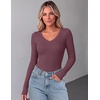 Zeagoo Long Sleeve Shirts for Women V Neck Tops Ribbed Slim Fit Basic Tee(Fuchisa)