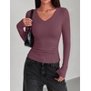 Zeagoo Long Sleeve Shirts for Women V Neck Tops Ribbed Slim Fit Basic Tee(Fuchisa)