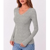 Zeagoo Long Sleeve Shirts for Women V Neck Tops Ribbed Slim Fit Basic Tee(Light Grey)