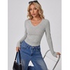 Zeagoo Long Sleeve Shirts for Women V Neck Tops Ribbed Slim Fit Basic Tee(Light Grey)