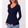 Zeagoo Long Sleeve Shirts for Women V Neck Tops Ribbed Slim Fit Basic Tee(Navy Blue)
