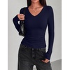 Zeagoo Long Sleeve Shirts for Women V Neck Tops Ribbed Slim Fit Basic Tee(Navy Blue)