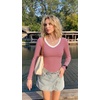 Zeagoo Long Sleeve Shirts for Women V Neck Tops Ribbed Slim Fit Basic Tee(Red White Stripe)