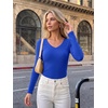 Zeagoo Long Sleeve Shirts for Women V Neck Tops Ribbed Slim Fit Basic Tee(Royal Blue)