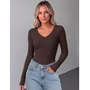 Zeagoo Long Sleeve Shirts for Women V Neck Tops Ribbed Slim Fit Basic Tee(Z-black+beige+brown)