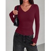 Zeagoo Long Sleeve Shirts for Women V Neck Tops Ribbed Slim Fit Basic Tee(Z-black+navy+wine)