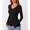 Zeagoo Long Sleeve Shirts for Women V Neck Tops Ribbed Slim Fit Basic Tee(Z-black+navy+wine)