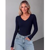 Zeagoo Long Sleeve Shirts for Women V Neck Tops Ribbed Slim Fit Basic Tee(Z-black+navy+wine)