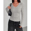Zeagoo Long Sleeve Shirts for Women V Neck Tops Ribbed Slim Fit Basic Tee(Z-black+white+grey)
