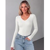 Zeagoo Long Sleeve Shirts for Women V Neck Tops Ribbed Slim Fit Basic Tee(Z-black+white+red)