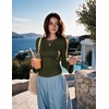 Zeagoo Womens Bell Long Sleeve Tops Crewneck Ribbed Knit Shirts(Army Green)