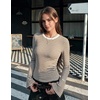 Zeagoo Womens Bell Long Sleeve Tops Crewneck Ribbed Knit Shirts(Brown White Stripe)