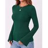 Zeagoo Womens Bell Long Sleeve Tops Crewneck Ribbed Knit Shirts(Dark Green)