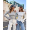 Zeagoo Womens Bell Long Sleeve Tops Crewneck Ribbed Knit Shirts(Grey)