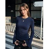 Zeagoo Womens Bell Long Sleeve Tops Crewneck Ribbed Knit Shirts(Navy Blue)