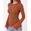 Zeagoo Womens Bell Long Sleeve Tops Crewneck Ribbed Knit Shirts(Orange)