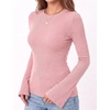 Zeagoo Womens Bell Long Sleeve Tops Crewneck Ribbed Knit Shirts(Pink)
