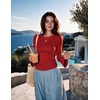 Zeagoo Womens Bell Long Sleeve Tops Crewneck Ribbed Knit Shirts(Red)
