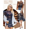 Zeagoo Womens Mesh Long Sleeve Tops Mock Neck Going Out See Through Shirts(A-black)