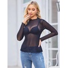 Zeagoo Womens Mesh Long Sleeve Tops Mock Neck Going Out See Through Shirts(A-black)