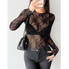 Zeagoo Womens Mesh Long Sleeve Tops Mock Neck Going Out See Through Shirts(B-black)