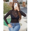 Zeagoo Womens Mesh Long Sleeve Tops Mock Neck Going Out See Through Shirts(Black-jh633)