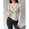 Zeagoo Womens Mesh Long Sleeve Tops Mock Neck Going Out See Through Shirts(B-white)