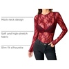 Zeagoo Womens Mesh Long Sleeve Tops Mock Neck Going Out See Through Shirts(B-wine Red)