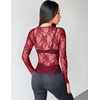 Zeagoo Womens Mesh Long Sleeve Tops Mock Neck Going Out See Through Shirts(B-wine Red)