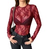 Zeagoo Womens Mesh Long Sleeve Tops Mock Neck Going Out See Through Shirts(B-wine Red)