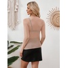 Zeagoo Womens Mesh Long Sleeve Tops Mock Neck Going Out See Through Shirts(Light Tan)