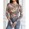 Zeagoo Womens Mesh Long Sleeve Tops Mock Neck Going Out See Through Shirts(Wf66)