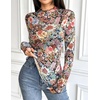 Zeagoo Womens Mesh Long Sleeve Tops Mock Neck Going Out See Through Shirts(Wf66)