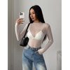 Zeagoo Womens Mesh Long Sleeve Tops Mock Neck Going Out See Through Shirts(White)